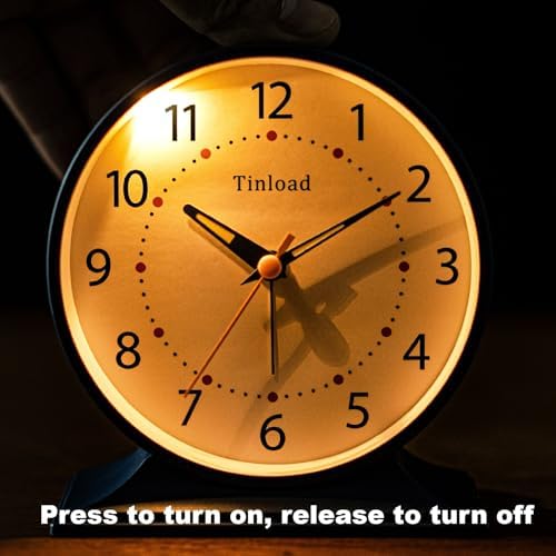 Tinload 4.5" Antique Retro Analog Alarm Clock, Small Silent Bedside