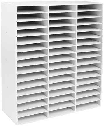 48 Slots Literature Organizer, Compartments Desktop File Sorter Mail Center Paper Storage Cabinet Home & Office Mailbox School Classroom Keepers (White, 31.5 x 12 x 37.8 inch)