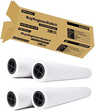 36’’ x 150’ Plotter Paper (New & Premium 4 Rolls) 20 lb Uncoated 96 Bright White (75 GSM with 2’’ Core) CAD Paper Rolls For Engineers, Architects, Copy Service Shops w/Inkjet Printers