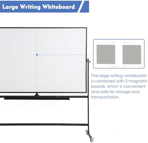 60x48 Magnetic Mobile Whiteboard on Wheels, Double Sided Dry Erase, Black