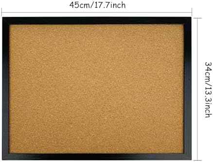 GDMINLO Black Cork Bulletin Board, 17.7 X 13.3 inches with Oak Wood Finish Frame, for Wall Office Home and School (Pins, Eye Bolts, gaskets, Screws)