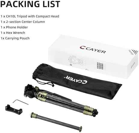 Cayer CH10L Carbon Fiber Mini Tripod, 28" with S1 Fluid Head Travel Stand