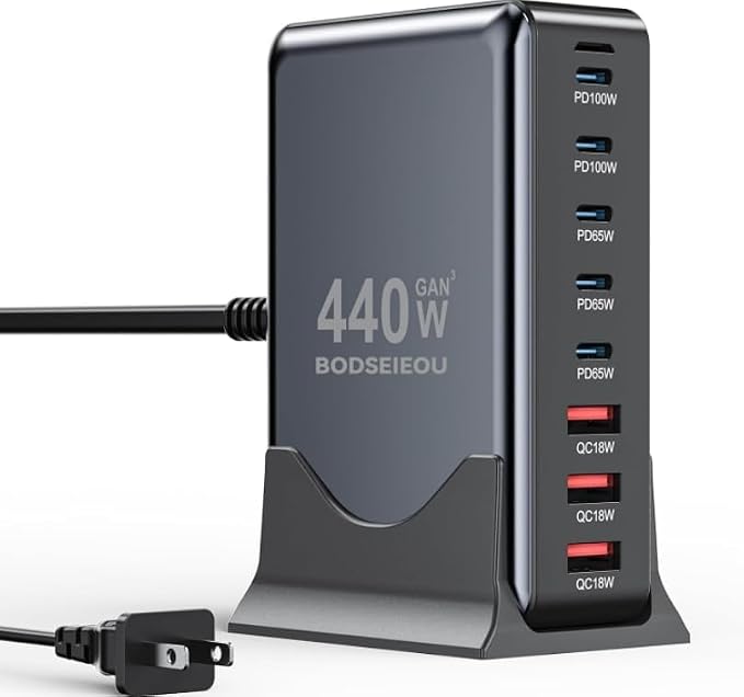 440W USB C Charger Block, 8-Port USB C Charging Station GaN IV Travel by SMSASOEO