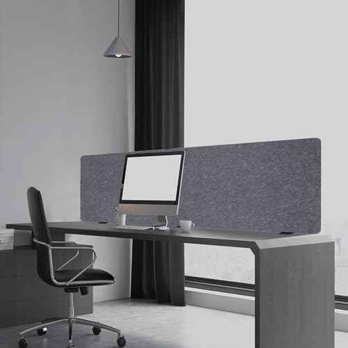 Clamp-on 60" x 24" Desk Divider Privacy Panel for Office Privacy Sound Absorbing Screen Acoustic Partition Divider Stand Up Desktop Divider Portable Cubicle Panel, Grey