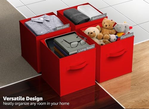 Sorbus Fabric Storage Cubes, 8 Pack, with Handles (11 Inch, Red)