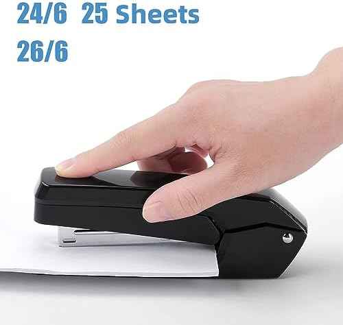 Deli/EZWORK Swing-Arm Swivel Stapler, 25 Sheets Capacity, 360 Degree Rotate Desk Staplers with 1000 Staples for Booklet or Book Binding, Black