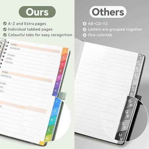 Address Book with Alphabetical Tabs, 6.3" × 8.5" Spiral Contact Book