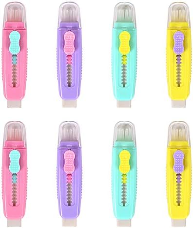8 Pcs Creative Retractable Pencil Erasers with Brush, Colored Push-Pull Rubber Eraser for Students Kids School Office Pencils Painting Drawing Gift Supplies