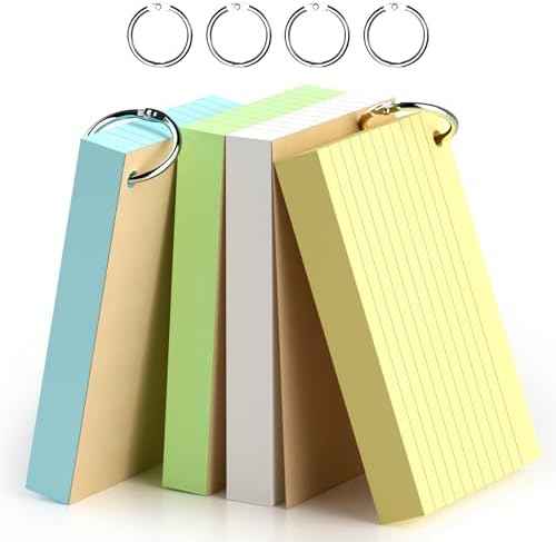 Colored Index Cards 4 x 6 Inch, 160 Count Lined Flash Cards with Ring