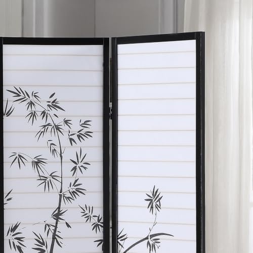 Roundhill Bamboo Print 4-Panel Framed Room Screen/Divider, black