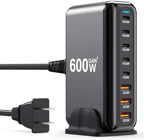USB C Charger Block 600W Multi Port USB Fast Charging Station Hub GaN PPS PD 140W 100W Type C Wall Charger Power Adapter for Multiple Laptop iPad iPhone 17 MacBook Galaxy S26 Android Pixel 65W 45W 20W
