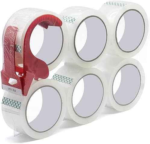 WELSTIK 3" Core, 6 Pack 2.4Mil 2 inch x 60 Yards Heavy Duty Clear Packing Tape with Dispenser, Industrial Shipping Box Transparent Packaging Tape for Moving, Office, Home