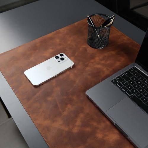 Jersey Genuine Calfskin Leather Desk Pad, Office Desk Mat with