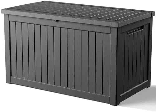 320 Gallon Large Outdoor Storage Box Waterproof, UV Resistant Resin Deck Box with Hydraulic Rod & Lockable Latch for Patio Furniture, Outside Storage Box for Garden Tools, Patio Cushions, Black