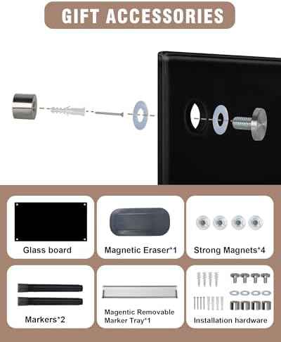 Mifuro Magnetic Glass Whiteboard，24"x18" Wall Mounted Frameless Dry Erase Board for Office, Home & School Black