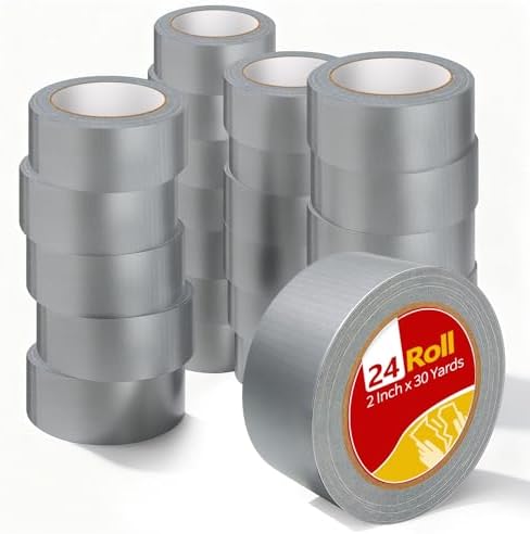 Eliamo 24 Pack Duct Tape, 2 Inch X 720 Yards Heavy Duty Waterproof Silver Duct Tape Bulk, Strong, Easy Tear, No Residue for Indoor Outdoor Repairs, DIY, Crafts