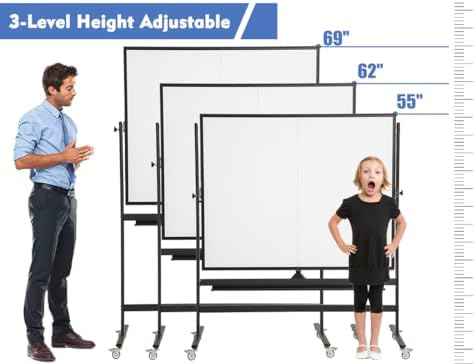 48x36 Magnetic Mobile Whiteboard on Wheels, Double Sided Dry Erase, Black