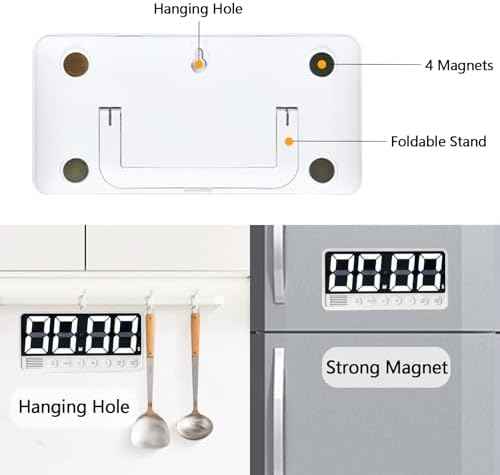 Digital Kitchen Timer with 7.1” Extra Large Display, Rechargeable Magnetic LED Countdown/Up Memory Timer with 6 Alarms & 4 Volume Levels for Cooking, Classroom, Office, Home Gym (White)