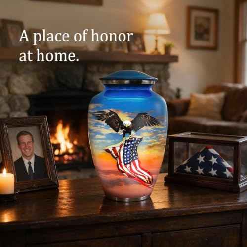Urns for Human Ashes Adult Man - Large Patriotic Cremation Urn for Ashes Adult Male & Female - Memorial Funeral Urn, 200 Cubic Inches (Denim Blue, Large)