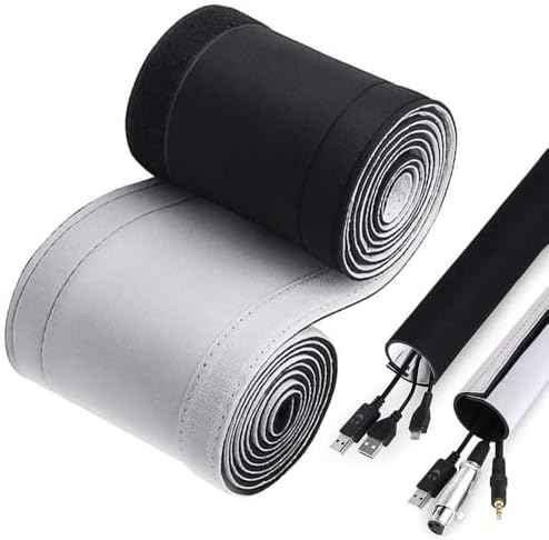 120" Neoprene Cable Management Organizer, Reversible Flexible Cuttable DIY Hole Cord Hider Cover Sleeve for Office TV Computer Home Desk Protect Wires