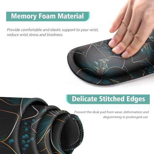 Keyboard Mouse Pad Set,Large Gaming Mouse Pad+Keyboard Wrist Rest+Wrist Rest+Coaster,Computer Desk pad Set Wrist Support for Office Desktop Laptop. (35.4" x 15.7") Extended Desk Mat (Floral)
