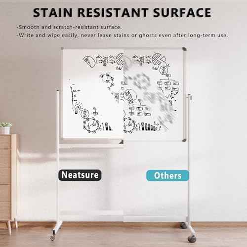 Large Rolling Whiteboard on Wheels, 48" x 36" Double-Sided Mobile White Board with Stand, 4' x 3' Portable Standing Magnetic Dry Erase Board Easel for Home Office Classroom School, Silver
