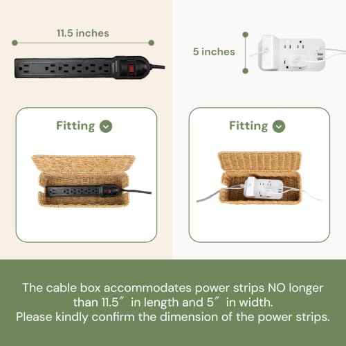 Cable Management Box, Handmade Rattan Cord Organizer for Power Strip