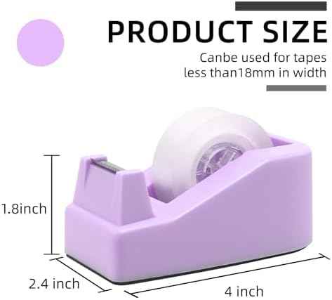 Desktop Tape Dispenser Heavy Duty Desk Accessories Floral Office Tape Dispensers, Weighted Non-Skid Base, Macaron Purple