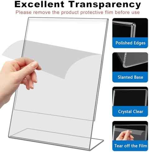 8Pack Acrylic Sign Holder 4x6 Inches，Clear Plastic Sign Holder Paper Photo Display，Menu Table Top Desktop Stand，Picture Frame，Flyer Holder(Vertical)
