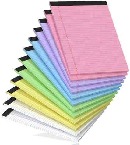 12 Pack Legal Pads 8.5 x 11 College Ruled, 30 Sheets Per Colored Note Pads