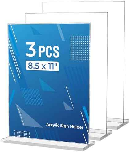 3 Pack Acrylic Sign Holder 8.5 x 11 Inches, Vertical Flyer Display Stand