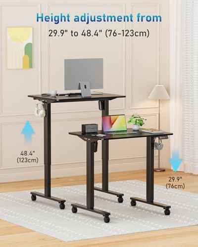 32" Small Rolling Electric Standing Desk Adjustable Height for Home Office
