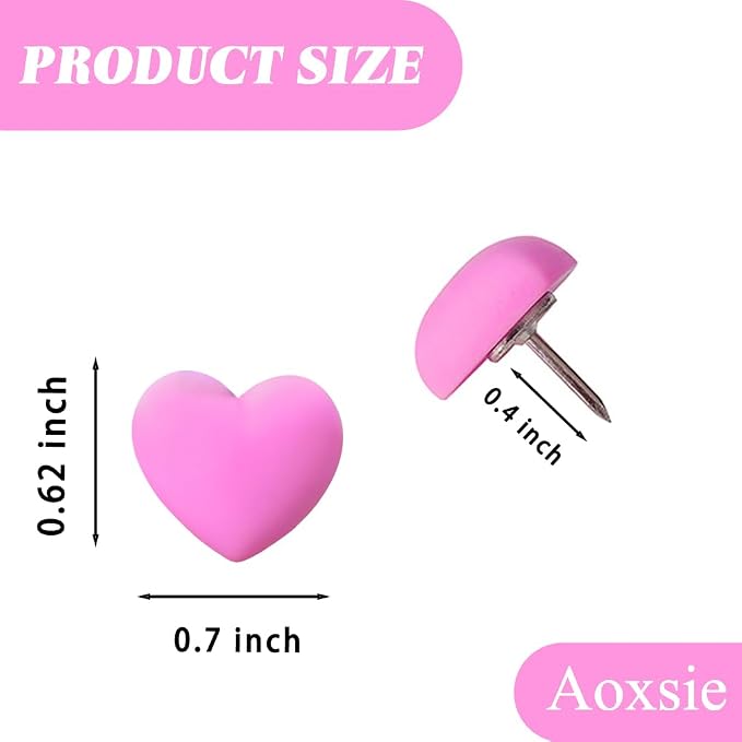 Aoxsie 28pcs Decorative Cute Push Pins Heart Red Thumbtacks Thumb Tacks Pushpins - Image 2