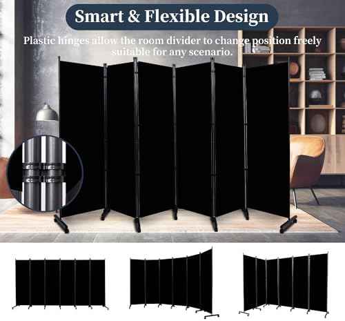 Room Divider 6 Panel-132''Wide Folding Privacy Screen, Large Partition Wall
