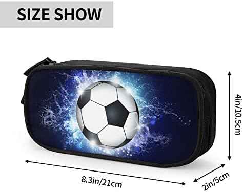 Blue Sports-Themed Pencil Case with Soccer Balls Pattern, Large Capacity Durable Pencil Box Storage Pen Bag with Zippers, Soccer Pencil Pouch Stationary Case for Boys Girls