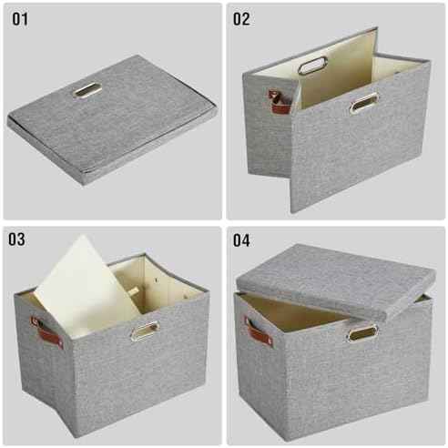 17" Large Fabric Storage Box with Lids, 3-Pack, Gray