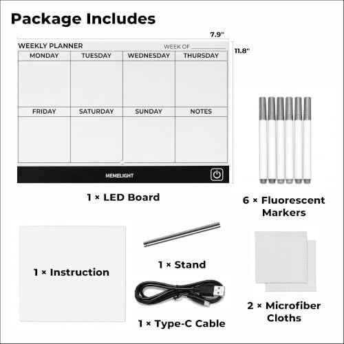 LED Weekly Planner Board with Light, Always On Acrylic Weekly Planner, Slim Design Fits Anywhere, 7 Color Dry Erase Board, Weekly Schedule Board for Home, Office, Family, Classroom, 7.9 x 11.8