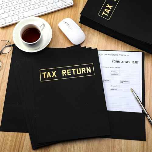 Kosiz 100 Pcs Tax Return Folders Bulk 9 x 12 Inch 2 Pocket Gold Foil Stamped Folder with Pockets for Business Office Storing or Handling Personal and Customer Tax Return Organizer (Black)