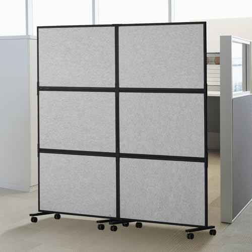 VEVOR Office Divider, 2 Panel Office Partition, Freestanding Office Divider Wall Partition & Privacy Divider Reduce Noise and Room Separation, Light Grey