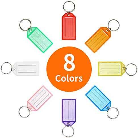 Cuttte 16 Pack Plastic Key Tags with Ring and Label Window 8 Colors
