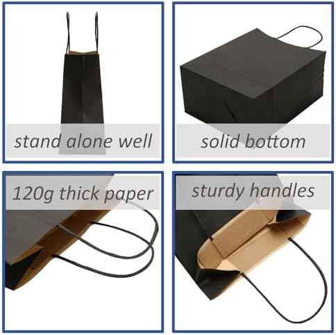 Medium Gift Bags with Handles,50Pcs Kraft Paper Bags Bulk,Black