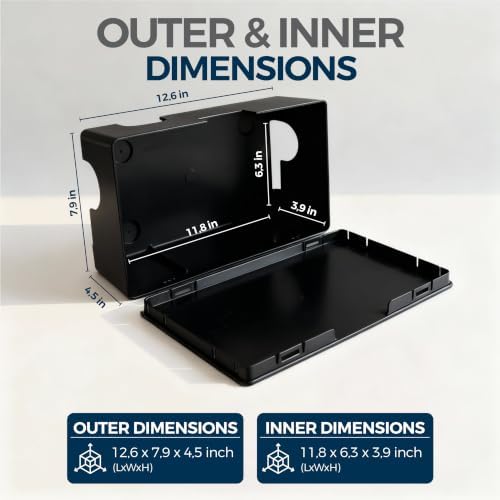 Cable Management Box ABS 12.6x7.9x4.5in, Black, Mounting Kit Included