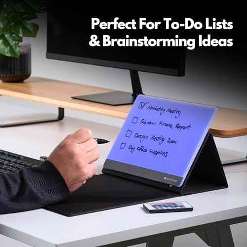 Note Tower LED Mousepad Whiteboard | Dry Erase Acrylic Board for Desk | Light Up Color White Board | Write Notes & to-Do Lists, Gaming Performance Mouse Pad, for Office, Home, School (Electric)