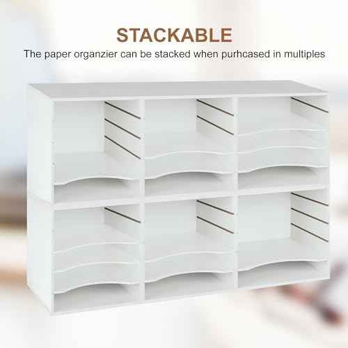 EMERIT Paper Organzier Wood Desktop Organizer Storage Letter Tray File Sorter with Adjustable Shelves for Home Office