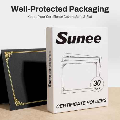 SUNEE Certificate Holders(Black, 30 Packs), Diploma Covers Gold Foil Border, for Letter Size 8.5x11 Certificates, Cardstock, Document Papers