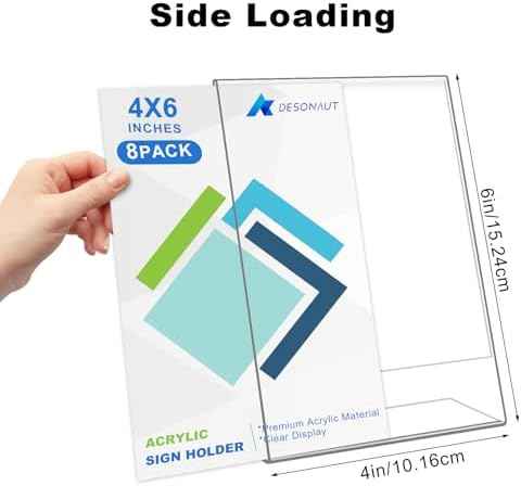 8Pack Acrylic Sign Holder 4x6 Inches，Clear Plastic Sign Holder Paper Photo Display，Menu Table Top Desktop Stand，Picture Frame，Flyer Holder(Vertical)