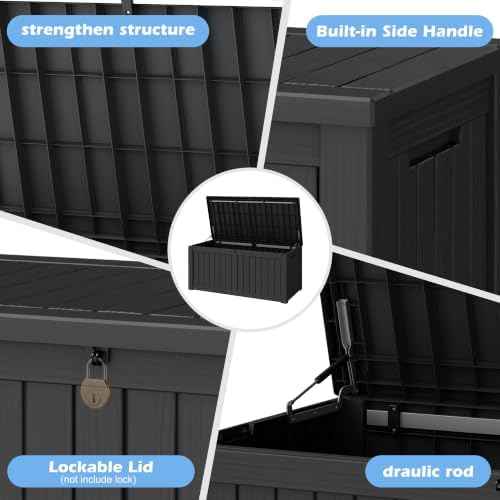 Outdoor Storage Box, 155 Gallon Resin Deck Boxes Outdoor Waterproof For Patio Furniture, Garden Tools, Pool Supplies, Lockable And UV Resistant (Striped Black)