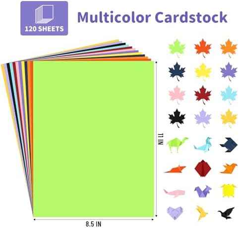 120 Sheets Colored Cardstock 8.5 X 11 Construction Paper 12 Assorted Colors