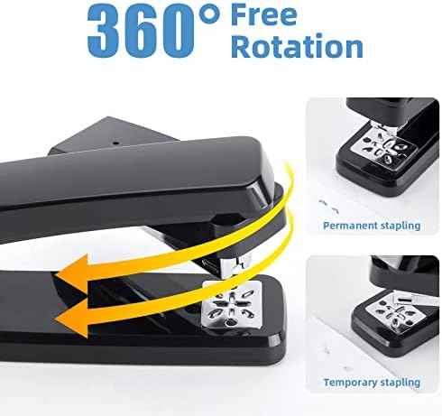 Deli/EZWORK Swing-Arm Swivel Stapler, 25 Sheets Capacity, 360 Degree Rotate Desk Staplers with 1000 Staples for Booklet or Book Binding, Black