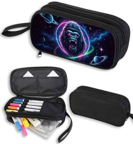 Gorilla Pencil Case for Boys Kids, Galaxy Animal Pencil Pouch, Large Capacity Zippered School Box with Compartments, Stationery Organizer Bag for Students, Back to School Supplies